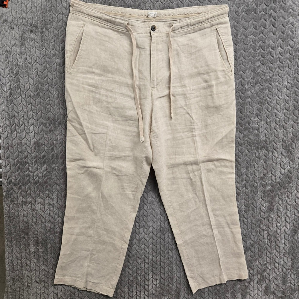 Tasso Elba Island Mens 100% Linen Drawstring Pants Beige Sand 40x30 Summer Beach